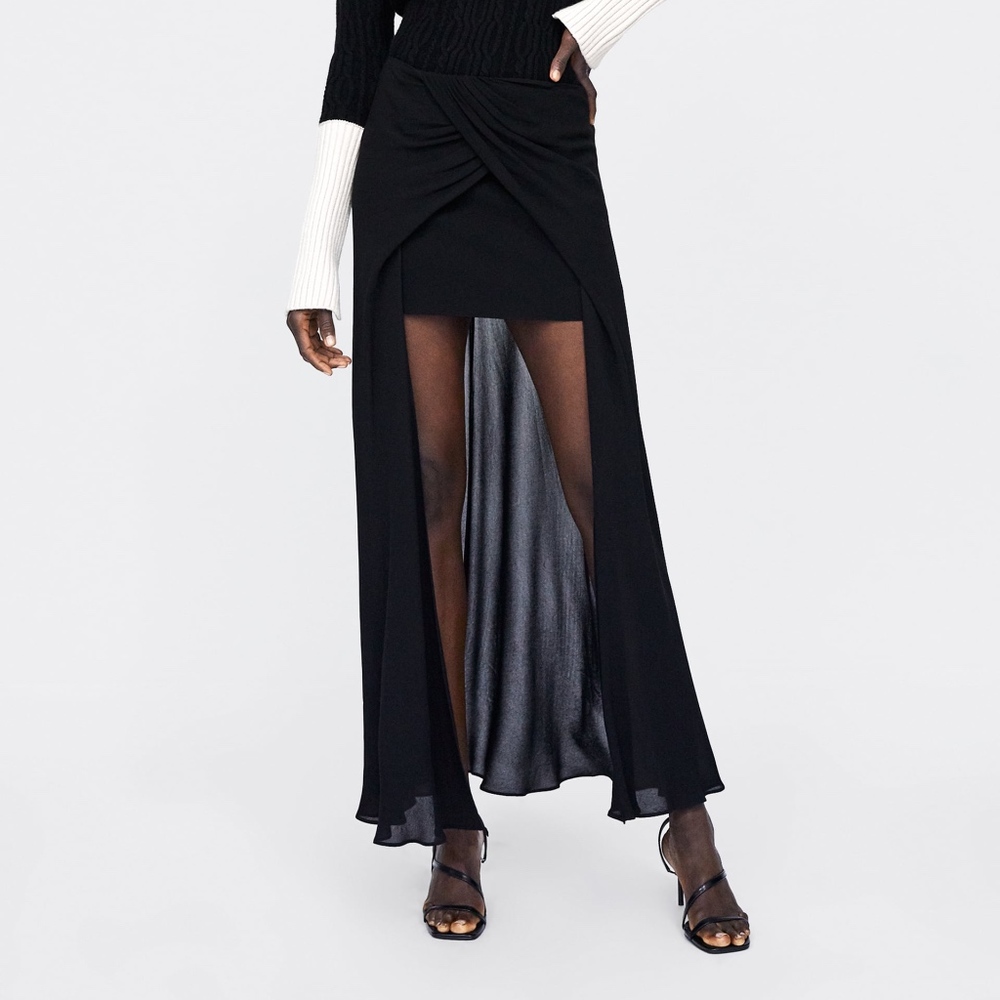 NWT Zara Asymmetrical Black High Low Skirt